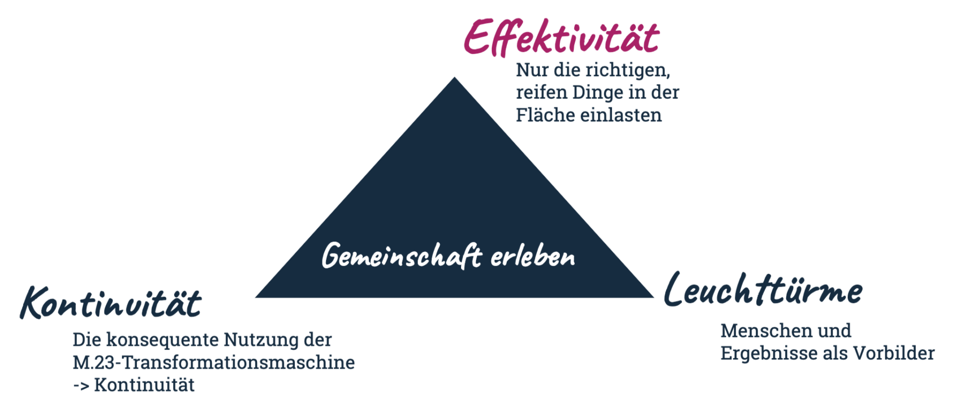 Triangle of success factors: effectiveness, continuity and lighthouses around a shared experience